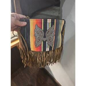 NEW KEEP IT GYPSY women's fringe crossbody bag in green
